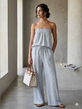 Striped Tube Top & Drawstring Pants Set